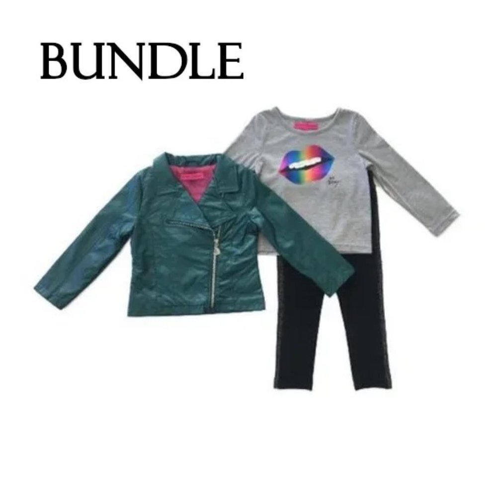 NWT Betsey Johnson faux leather jacket, long sleeve t-shirt & leggings bundle